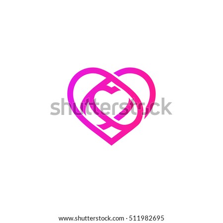 Isolated pink abstract monoline heart logo. Love logotypes. St. Valentines day icon. Wedding symbol. Amour sign. Cardiology emblem. Vector illustration