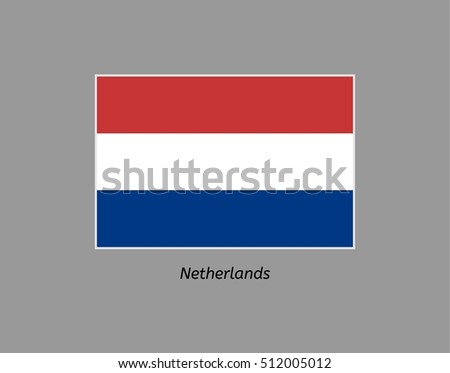 Netherlands flag. Illustration of the flag on gray backgound. Illustration contains text: netherlands