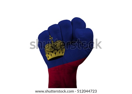 Man hand fist of LIECHTENSTEIN flag painted