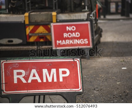 Red RAMP sign, board in London.