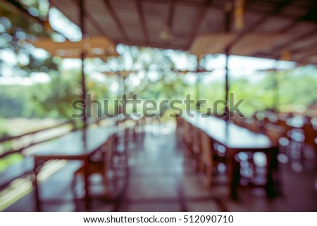 Restaurant in hotel blur background with bokeh - Vintage filter effect