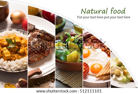 Collage from different pictures of natural organic food