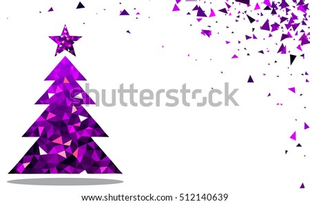 New Year white background with purple Christmas tree. Vector illustration.