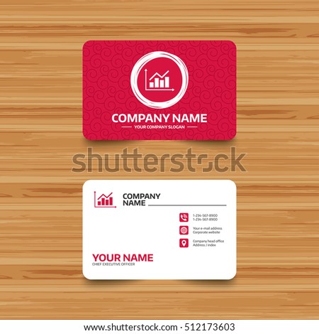 Business card template with texture. Graph chart sign icon. Diagram symbol. Statistics. Phone, web and location icons. Visiting card  Vector