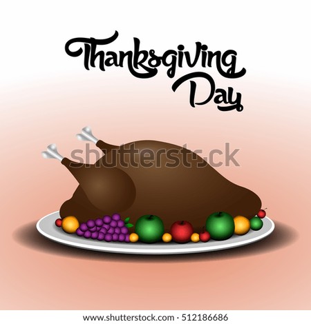 Isolated roasted turkey with some fruits, Thanksgiving vector illustration