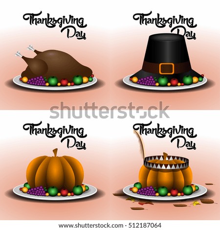 Set of traditional elements with some fruits, Thanksgiving vector illustration