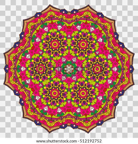 Vector Mandala isolated on transparent background. Islam, Arabic, Indian, ottoman motifs. Boho style. Cloth design, wallpaper, wrapping.
