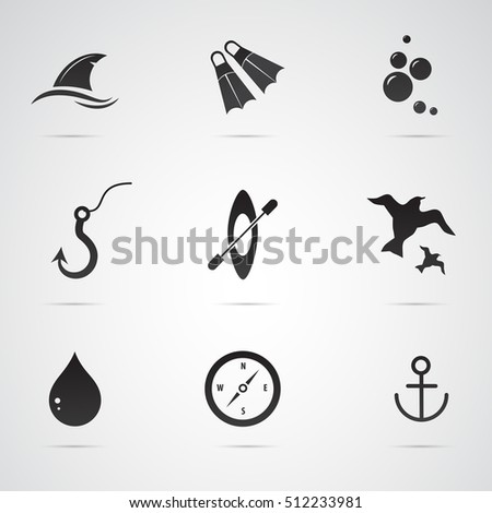 Marine, fishing icon set. Vector art.