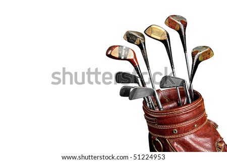 Vintage worn Golf clubs in an old bag isolated over a white background with a clipping path Royalty-Free Stock Photo #51224953