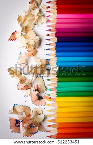 Colored pencils  and shavings after sharpening