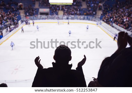 Hockey fan standing and applause on the stadium in after goal - sport, wallpaper.. 