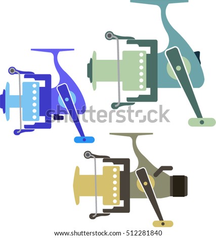 Three types of spinning reels vector illustration
