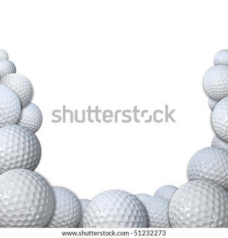 Many 3D render golf balls form a golfball border background space for your golfing copy.