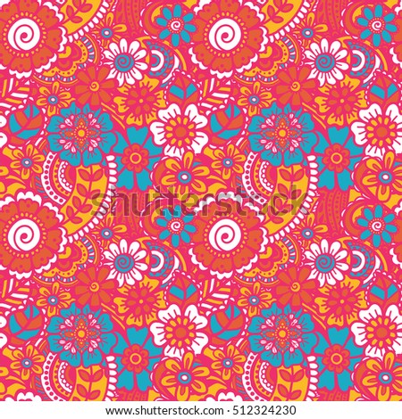 Paisley mehndi seamless colorful pattern. Vector illustration