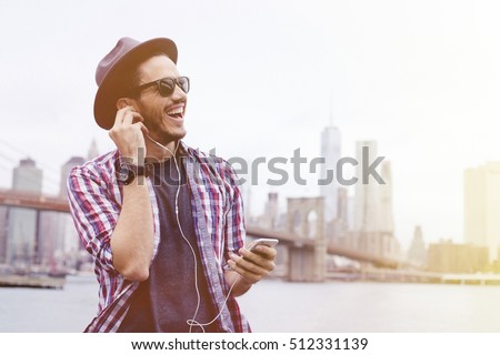 Man listening music in Brooklyn, New York