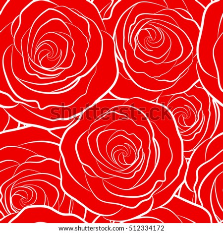 Monochrome red roses seamless pattern. Hand painted sketch with abstract rose flowers in red colors. Floral card design.