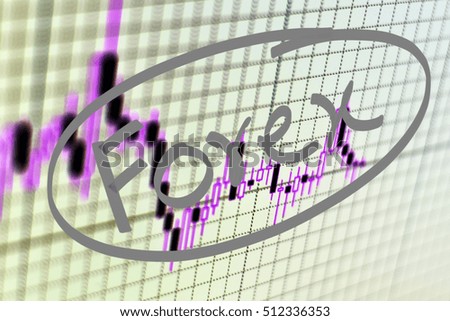 Forex word over Candlestick chart Forex background. Business or Forex and finance concept. Stock Photo