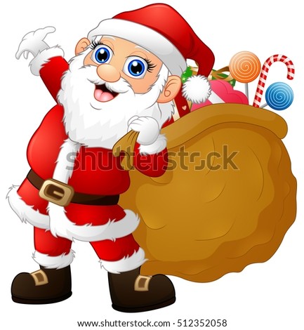 Vector illustration of Santa Claus carrying sack full of gifts