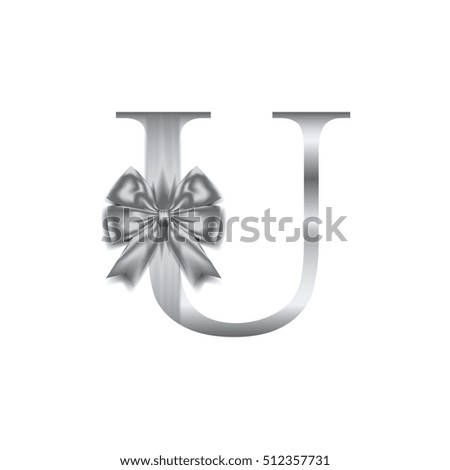 Vector design for alphabet U, Create with Silver gift bow with ribbon.Vector illustration