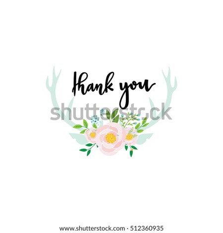 Vector illustration of deer and flowers arranged un a shape design for Thank you card.