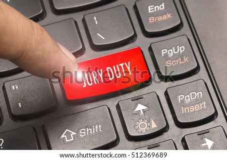Jury Duty word on red keyboard button.