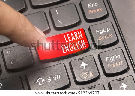 Learn English word on red keyboard button.