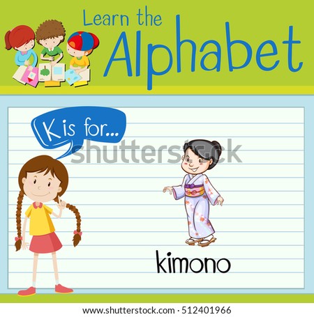 Flashcard letter K is for kimono illustration