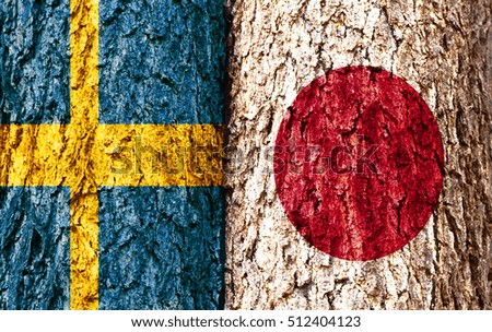 Sweden Flag and Japan Flag over crack and grunge wall texture background. Forex SEKJPY concept.