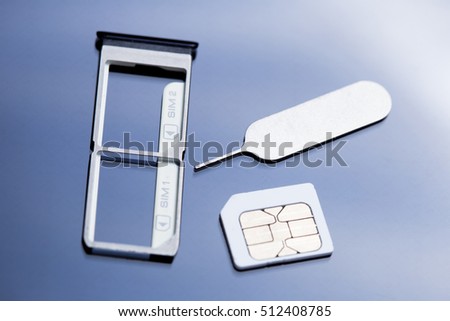 nano sim card and sim card adapter to change size to micro sim card and normal sim card size on screen glass background