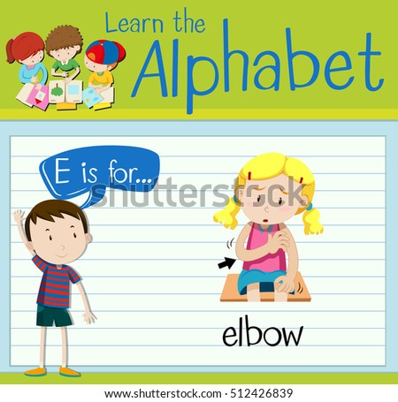 Flashcard letter E is for elbow illustration