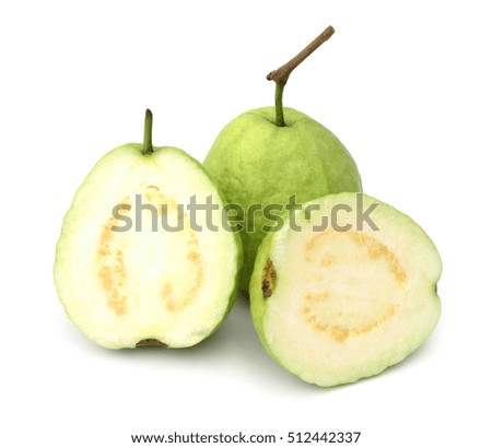 Fresh guava cut pieces isolated on white background.