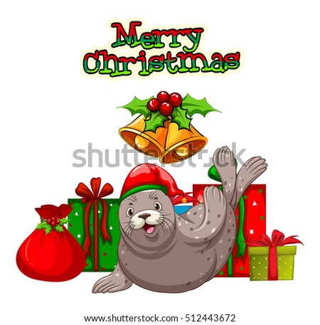 Christmas theme with seal and presents illustration