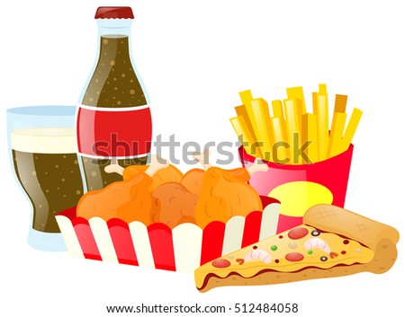 Set of fastfood with pizza and soda illustration