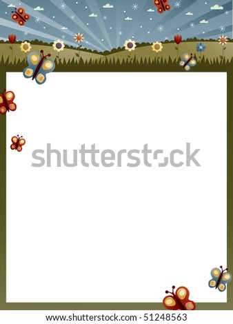 nature landscape background with butterflies and flowers ready for your text