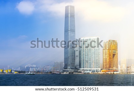 Hong Kong cityscape at the morning , Victoria Harbor