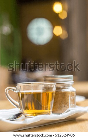 hot tea in cup in coffee cafe