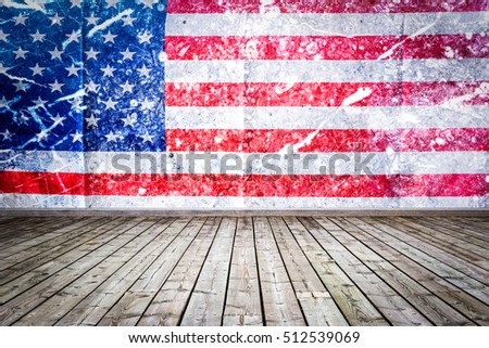Wood floors and walls of the American flag