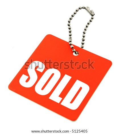 Tag with SOLD inscription isolated on pure white background