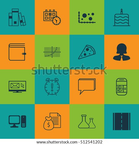 Set Of 16 Universal Editable Icons. Can Be Used For Web, Mobile And App Design. Includes Icons Such As Celebration Cake, Appointment, Library And More.