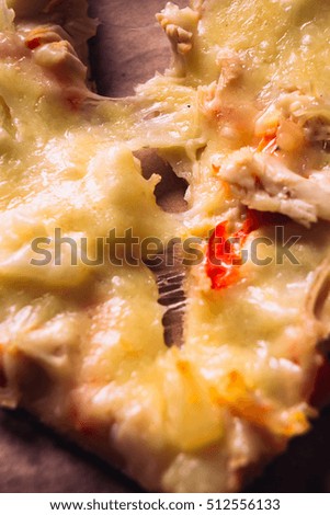 pieces of cheese pizza chicken and  pineapple