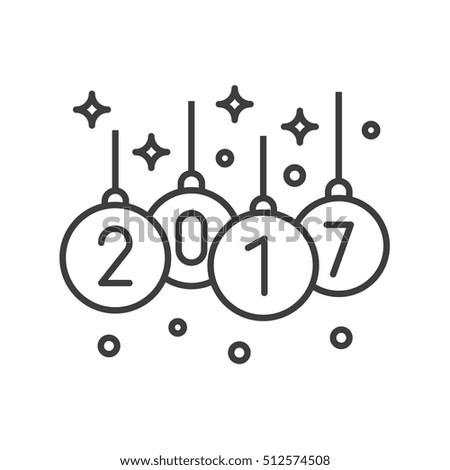 Christmas tree balls with 2017 sign. Linear icon. Thin line illustration. New Year tree decoration contour symbol. Vector isolated outline drawing