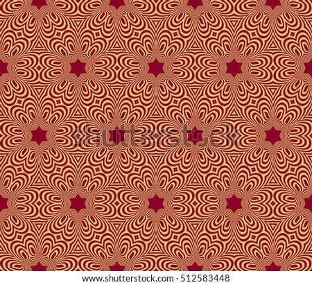 Gold color geometry seamless pattern. Abstract line, shape. Vector illustration. Red background. For design, interior, wallpaper