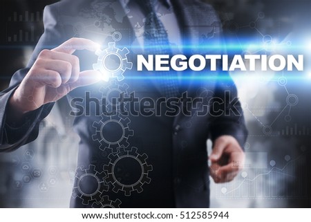 Businessman selecting negotiation on virtual screen.