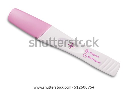 Positive White Plastic Pregnancy Test Isolated on White Background. Royalty-Free Stock Photo #512608954