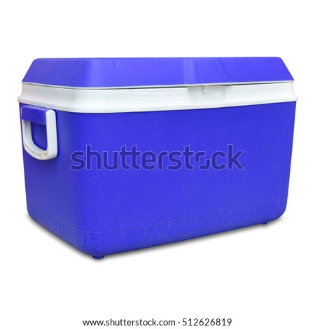 Handheld blue refrigerator isolated over white background. Royalty-Free Stock Photo #512626819