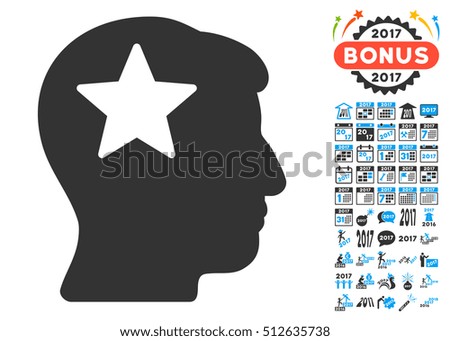 Star Head pictograph with bonus 2017 new year pictures. Glyph illustration style is flat iconic symbols,modern colors, rounded edges.