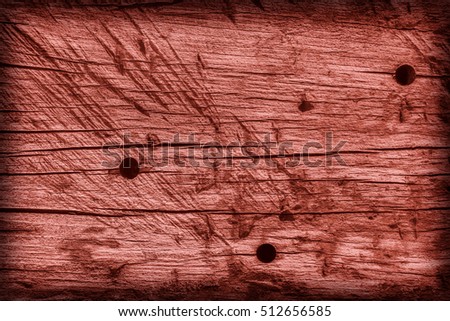 Old Knotted Wood Weathered Rotten Cracked Bleached And Stained Maroon Red Vignetted Grunge Texture