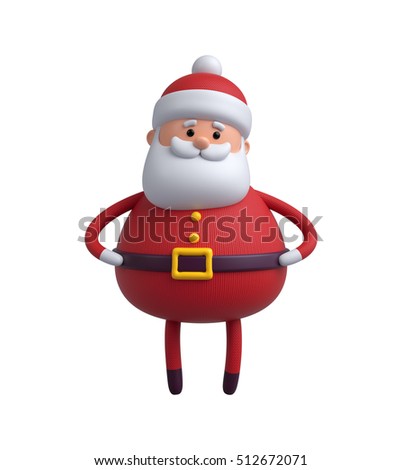 3d render, digital illustration, Santa Claus cartoon character standing, Christmas toy isolated on white background