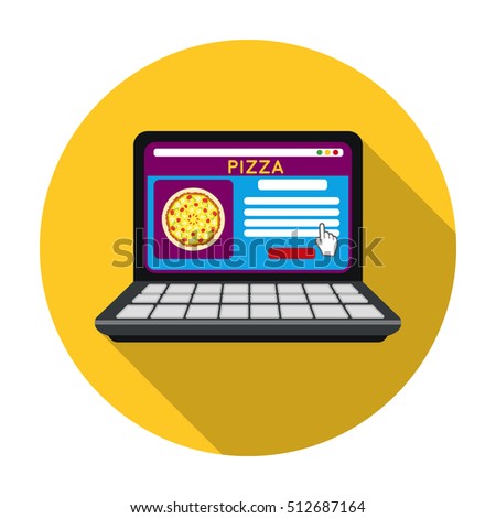 Online pizza icon in flat style isolated on white background. Pizza and pizzeria symbol stock vector illustration.