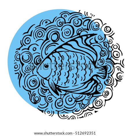 Vector sketch fish. A template for the design. A child's drawing.